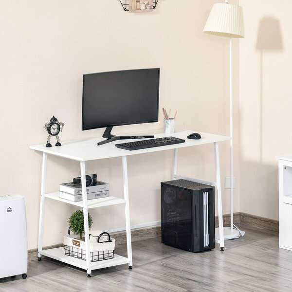 Scrivania da Ufficio 120x60x76 cm in Legno e Acciaio Bianco