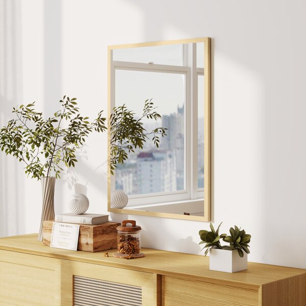 HOMCOM Specchio da Parete Rettangolare 80x60 cm, Cornice in Legno Naturale, Ideale per Bagno, Soggiorno o Camera da Letto | Aosom Italy