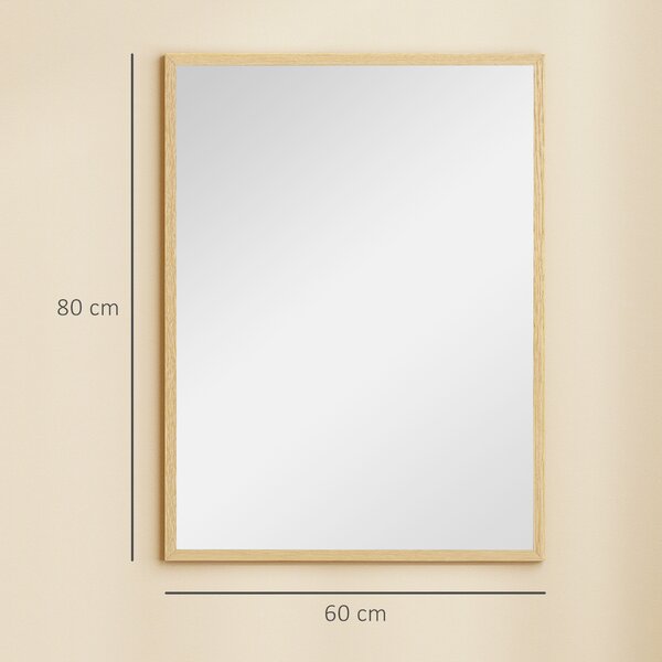 HOMCOM Specchio da Parete Rettangolare 80x60 cm, Cornice in Legno Naturale, Ideale per Bagno, Soggiorno o Camera da Letto | Aosom Italy