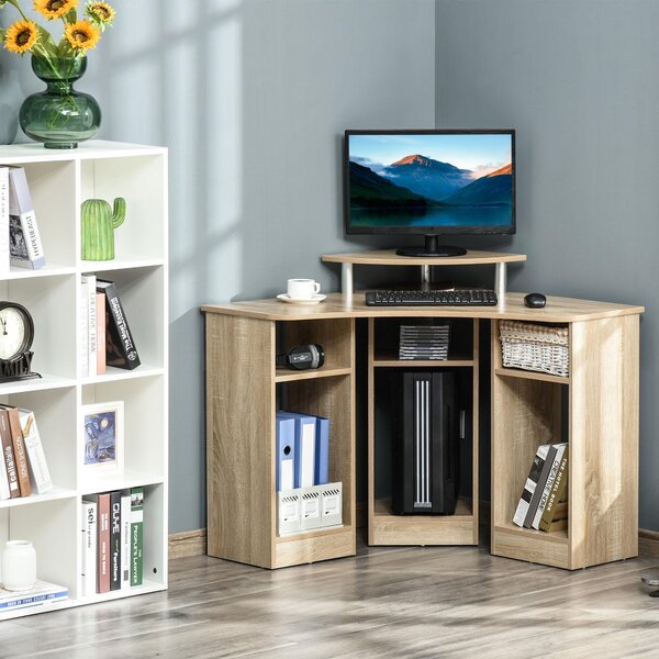 Scrivania Angolare Porta PC 90x90x83,5 cm Legno Truciolato Rovere