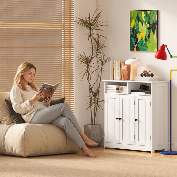 HOMCOM Armadio da Bagno Stretto con 3 Porte, 2 Scomparti Aperti e Ripiano Regolabile, 85x30x85 cm, Bianco | Aosom Italy