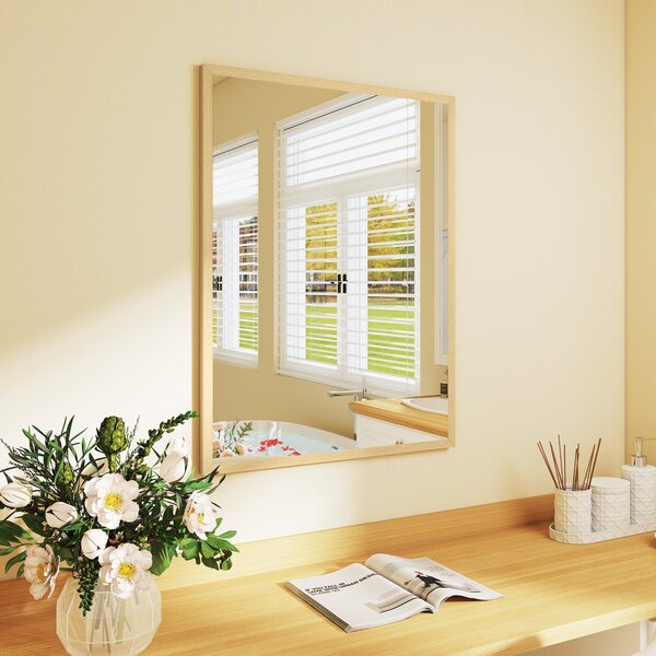 HOMCOM Specchio da Parete Rettangolare 80x60 cm, Cornice in Legno Naturale, Ideale per Bagno, Soggiorno o Camera da Letto | Aosom Italy