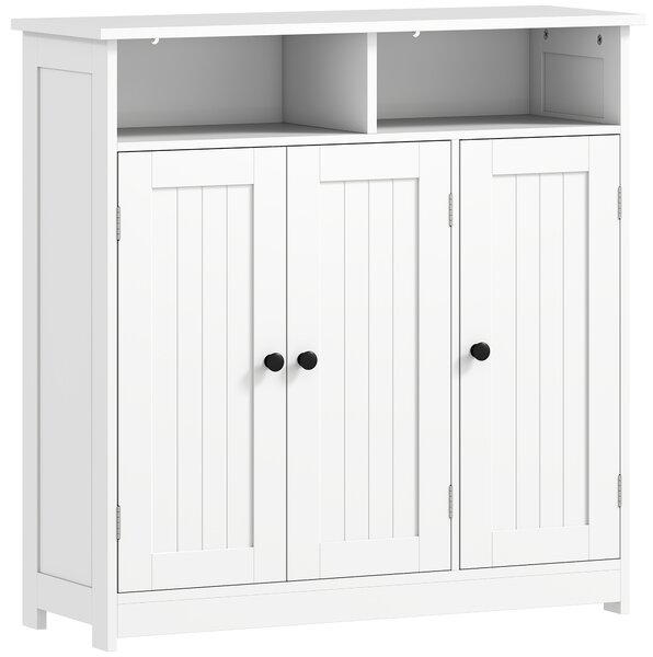 HOMCOM Armadio da Bagno Stretto con 3 Porte, 2 Scomparti Aperti e Ripiano Regolabile, 85x30x85 cm, Bianco | Aosom Italy