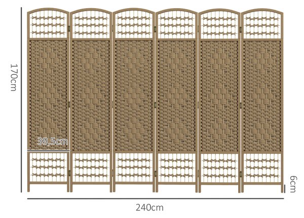 HOMCOM Paravento Interno in Legno, Separatore di Stanze Parete Pieghevole con 6 Pannelli, 240x170 cm, Legno Naturale | Aosom Italy