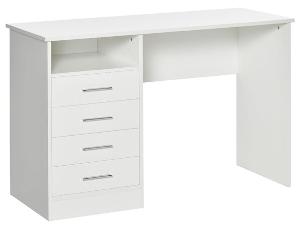 Scrivania Porta PC 4 Cassetti 120x50x76 cm in Legno Bianco