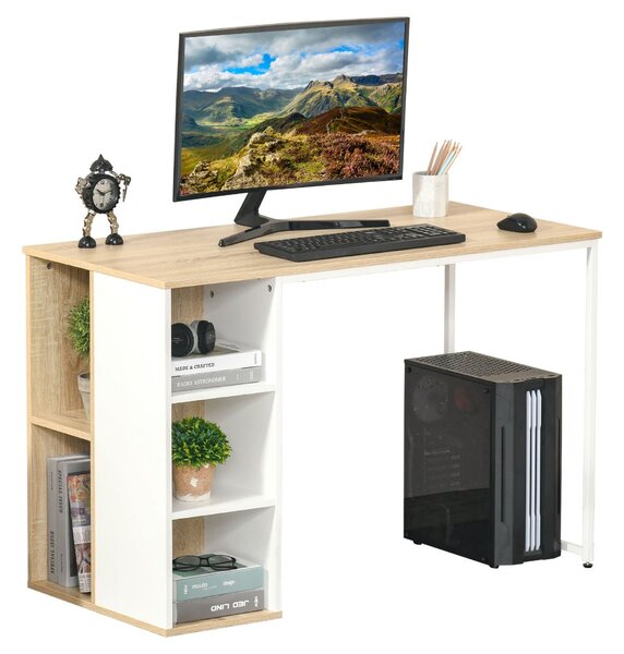 Scrivania Porta PC 115x55x75 cm in Metallo e Truciolare Rovere Bianco