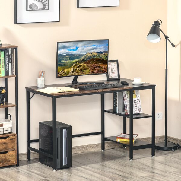Scrivania da Ufficio 120x60x76 cm 2 Ripiani in Metallo e Truciolare Marrone e Nero