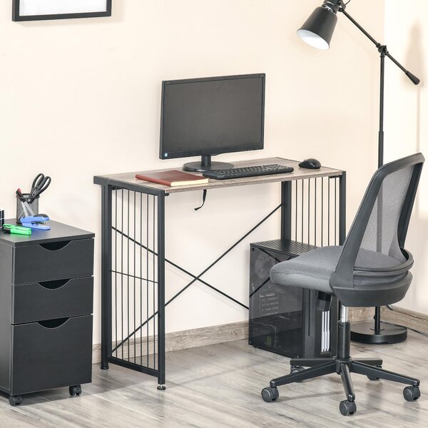 Scrivania Pieghevole 90x45x74 cm in Legno e Metallo Marrone