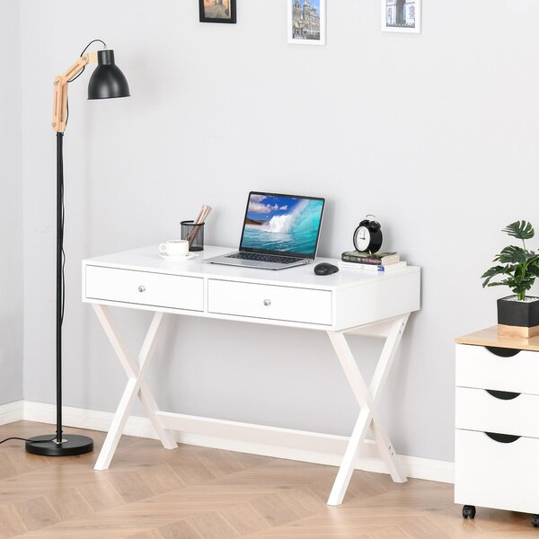 Scrivania con 2 Cassetti 106x55x75 cm in MDF Bianco