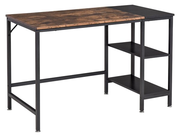 Scrivania da Ufficio 120x60x76 cm 2 Ripiani in Metallo e Truciolare Marrone e Nero