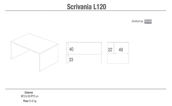 Scrivania 120x73x73 cm Olmo Chiaro