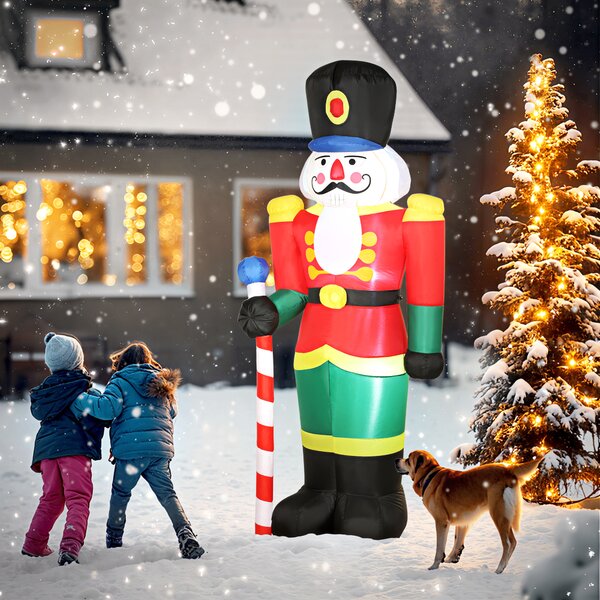 Outsunny Soldato schiaccianoci gonfiabile di Natale con luci LED e scettro per interno ed esterno, 111x78x245cm, multicolore | Aosom Italy