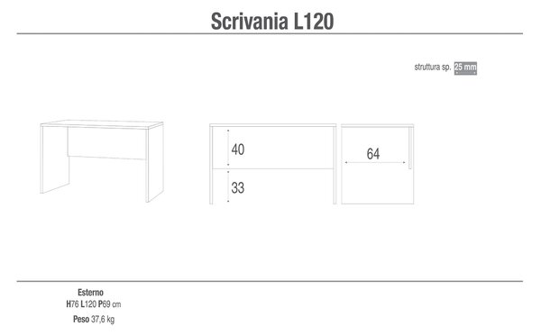 Scrivania 120x76x69 cm Ossido Bianco
