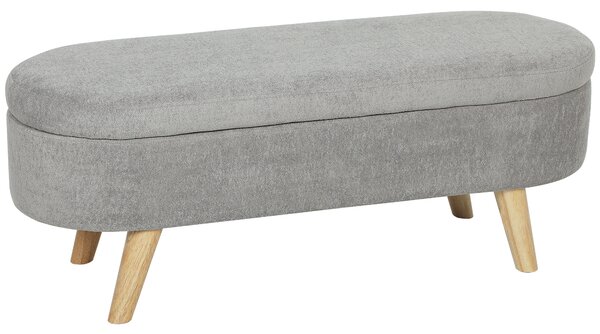 HOMCOM Panca da Letto con Gambe in Legno e Seduta Imbottita, Pouf Contenitore Rivestito in Velluto Teddy, 110x40x43 cm, Grigio Chiaro | Aosom Italy