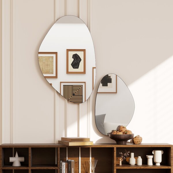 HOMCOM Set di 2 specchi da parete con cornice metallica, Specchio a forma di ciottolo, 70x46x2,5 cm, Nero | Aosom Italy