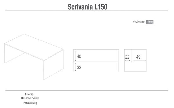Scrivania 150x73x73 cm Bianco Fiammato