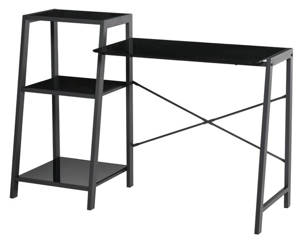 Scrivania da Ufficio 126x45x86,7 cm in Vetro e Metallo Nera