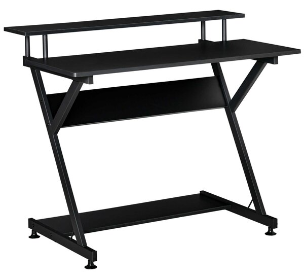 Scrivania da Ufficio 100x60x85,5 cm Ripiano Monitor Rialzato in Legno Nero