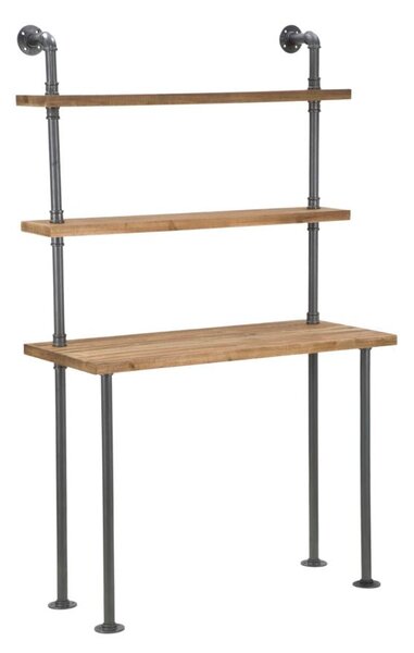 Scrivania con Mensole Manhattan 100x45x165,5 cm Legno di Abete e in Ferro Grigio e Marrone