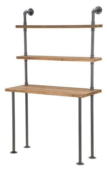 Scrivania con Mensole Manhattan 100x45x165,5 cm Legno di Abete e in Ferro Grigio e Marrone