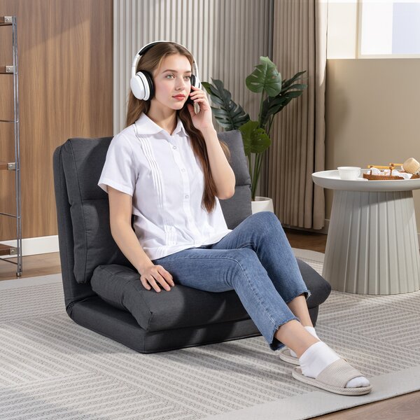 HOMCOM Pouf pieghevole con funzione letto con schienale reclinabile, fino a 120 kg, 70x72x56 cm, Grigio scuro | Aosom Italy