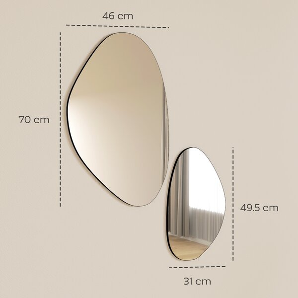 HOMCOM Set di 2 specchi da parete con cornice metallica, Specchio a forma di ciottolo, 70x46x2,5 cm, Nero | Aosom Italy