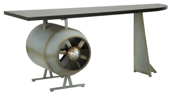 Scrivania Aviator 181x70,5x71 cm in Ferro e MDF e PU Nero e Grigio