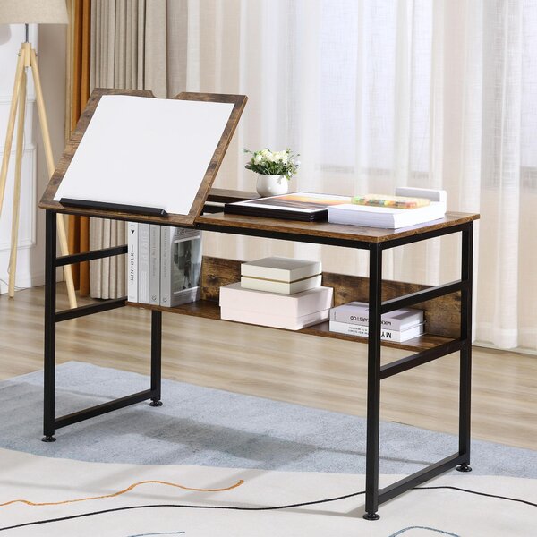 Scrivania da Ufficio 120x60x75 cm con Piano da Disegno Inclinabile Marrone