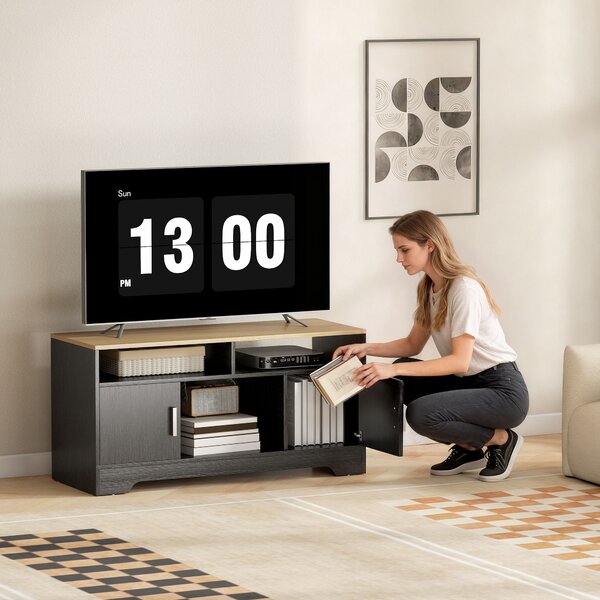 HOMCOM Mobile TV con 2 nicchie e 2 armadietti, panca TV in legno con anta, 105x40x52 cm, nero | Aosom Italy