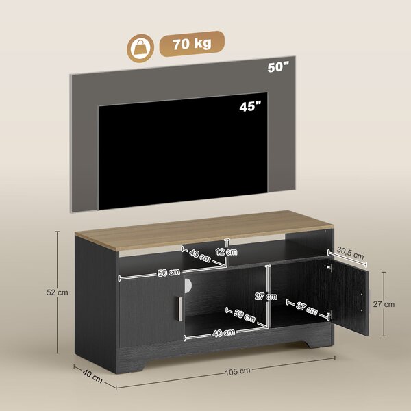 HOMCOM Mobile TV con 2 nicchie e 2 armadietti, panca TV in legno con anta, 105x40x52 cm, nero | Aosom Italy
