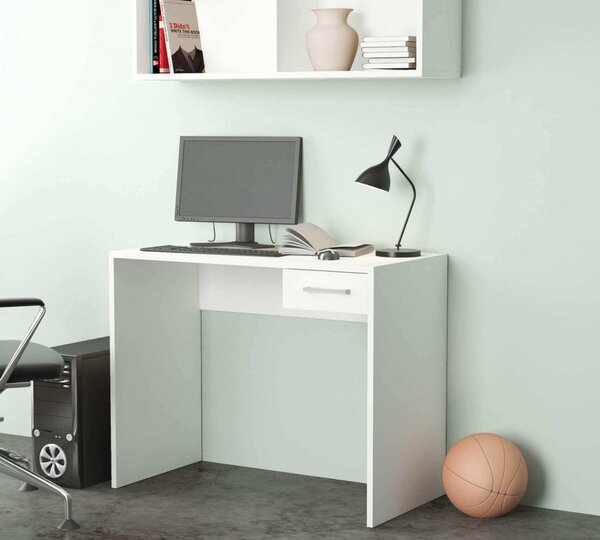 Scrivania Porta Pc Tom Bianco 90x45x74 h cm in Truciolare bilaminato Bianco