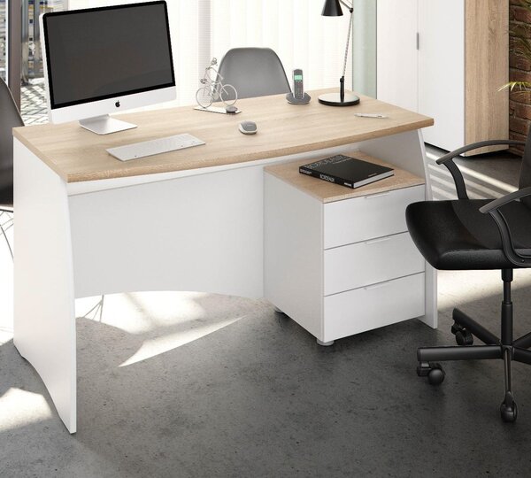 Scrivania con Cassettiera 138x67x75 cm in Legno Bianca e Rovere