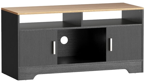 HOMCOM Mobile TV con 2 nicchie e 2 armadietti, panca TV in legno con anta, 105x40x52 cm, nero | Aosom Italy