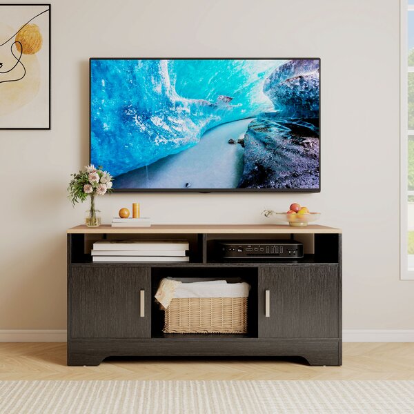 HOMCOM Mobile TV con 2 nicchie e 2 armadietti, panca TV in legno con anta, 105x40x52 cm, nero | Aosom Italy