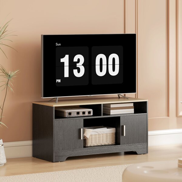 HOMCOM Mobile TV con 2 nicchie e 2 armadietti, panca TV in legno con anta, 105x40x52 cm, nero | Aosom Italy