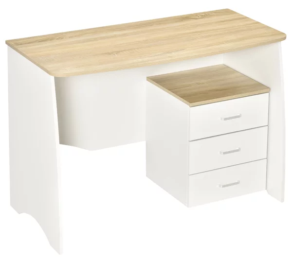 Scrivania da Ufficio 110x55x75 cm con Cassettiera in Legno Bianco