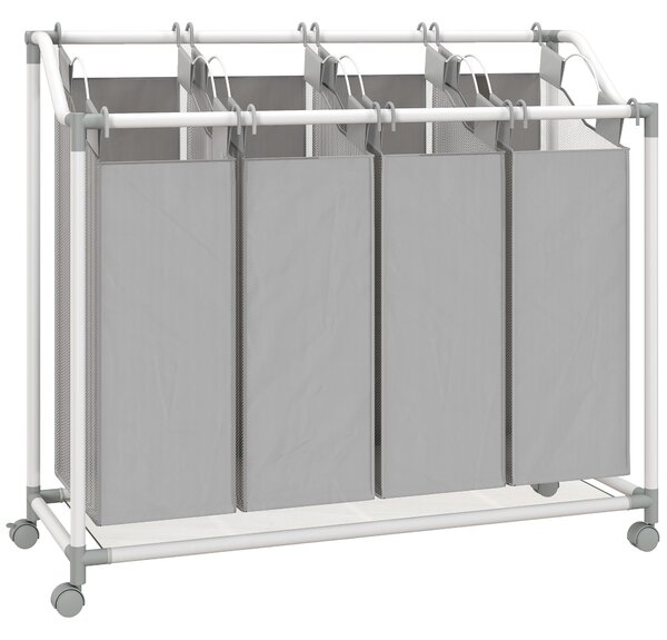 HOMCOM Cestino carrello per biancheria, contenitore su ruote con 4 sacchi removibili, 97x38x81 cm, grigio | Aosom Italy