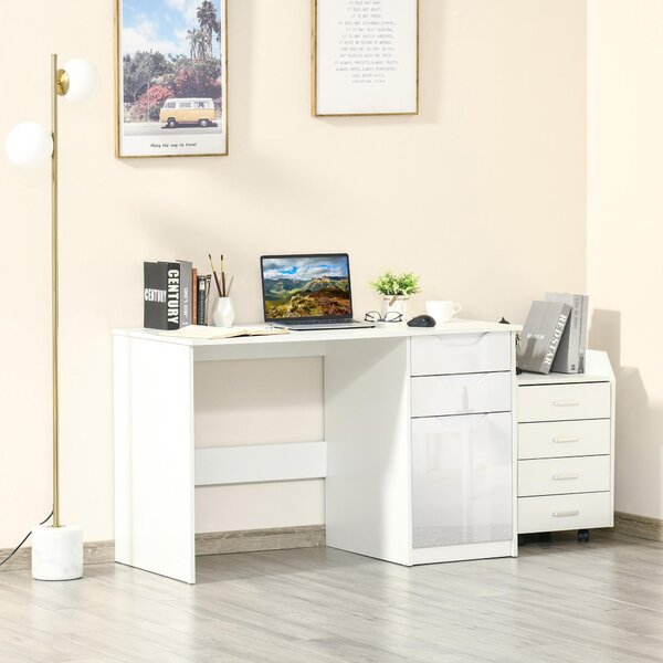 Scrivania da Ufficio 120x60x76 cm con Cassetti in Legno Bianco