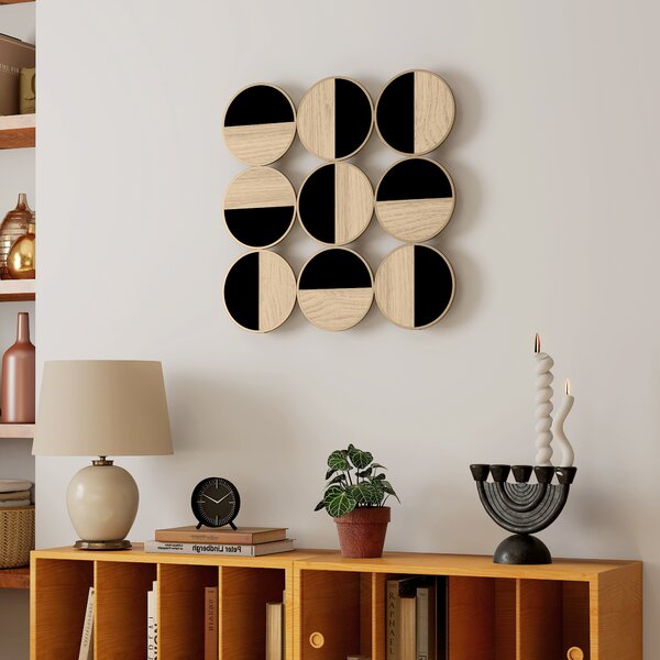 HOMCOM Quadro Decorativo da Parete con Specchio in Plastica, Geometrico Adorno Moderno 3D, 60x60 cm, Nero e Legno Naturale | Aosom Italy