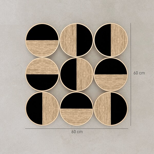 HOMCOM Quadro Decorativo da Parete con Specchio in Plastica, Geometrico Adorno Moderno 3D, 60x60 cm, Nero e Legno Naturale | Aosom Italy