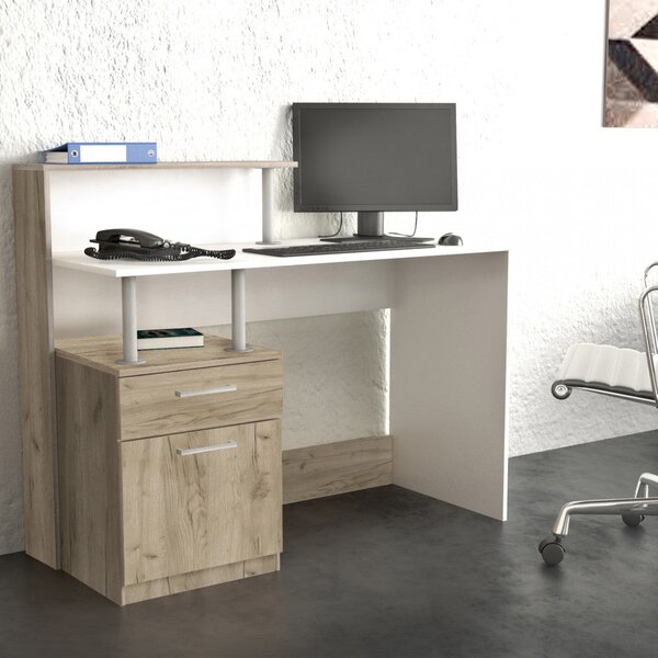 Scrivania Nasdaq 120x55x75/91 h cm in Truciolare bilaminato Bianco e Olmo