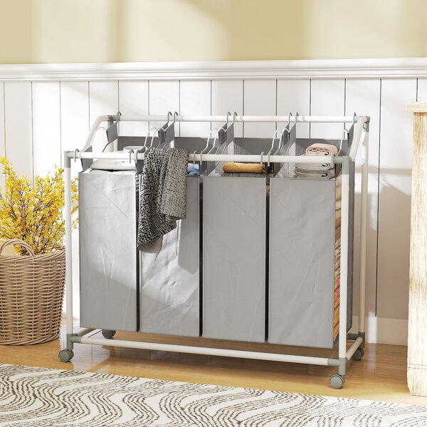 HOMCOM Cestino carrello per biancheria, contenitore su ruote con 4 sacchi removibili, 97x38x81 cm, grigio | Aosom Italy
