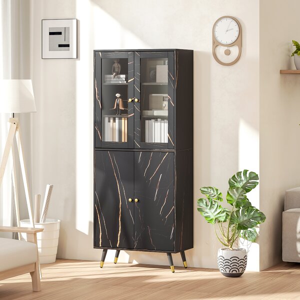 HOMCOM Libreria con scaffale a 6 livelli, mobile contenitore con anta vetrata e armadietto, 70x35x170 cm, nero | Aosom Italy