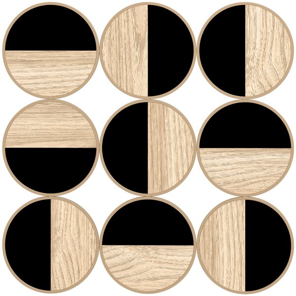 HOMCOM Quadro Decorativo da Parete con Specchio in Plastica, Geometrico Adorno Moderno 3D, 60x60 cm, Nero e Legno Naturale | Aosom Italy