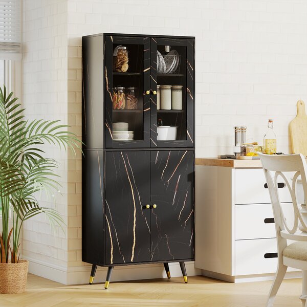 HOMCOM Libreria con scaffale a 6 livelli, mobile contenitore con anta vetrata e armadietto, 70x35x170 cm, nero | Aosom Italy