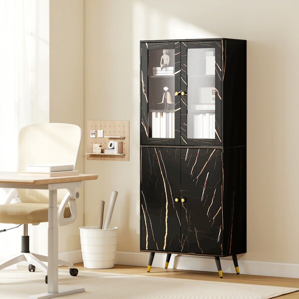 HOMCOM Libreria con scaffale a 6 livelli, mobile contenitore con anta vetrata e armadietto, 70x35x170 cm, nero | Aosom Italy