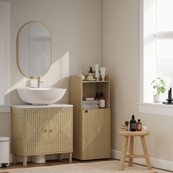HOMCOM Mobile bagno per nicchia con anta e ripiano aperto regolabile, 40x31x104 cm, Rovere giallo | Aosom Italy