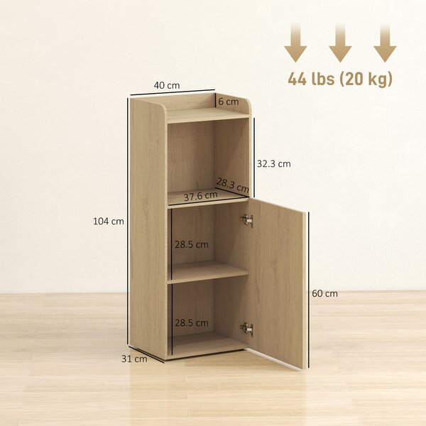 HOMCOM Mobile bagno per nicchia con anta e ripiano aperto regolabile, 40x31x104 cm, Rovere giallo | Aosom Italy