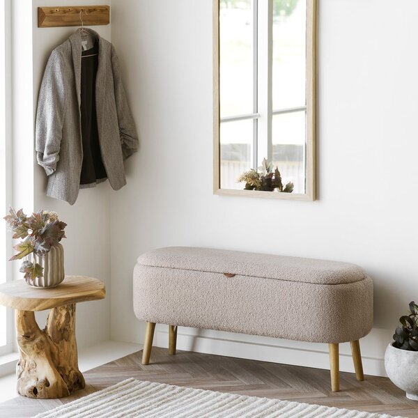 Panchina beige con rivestimento in bouclé Harlow – House Nordic