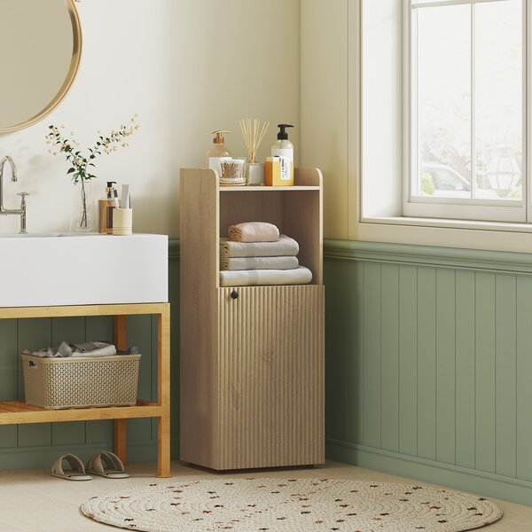 HOMCOM Mobile bagno per nicchia con anta e ripiano aperto regolabile, 40x31x104 cm, Rovere giallo | Aosom Italy